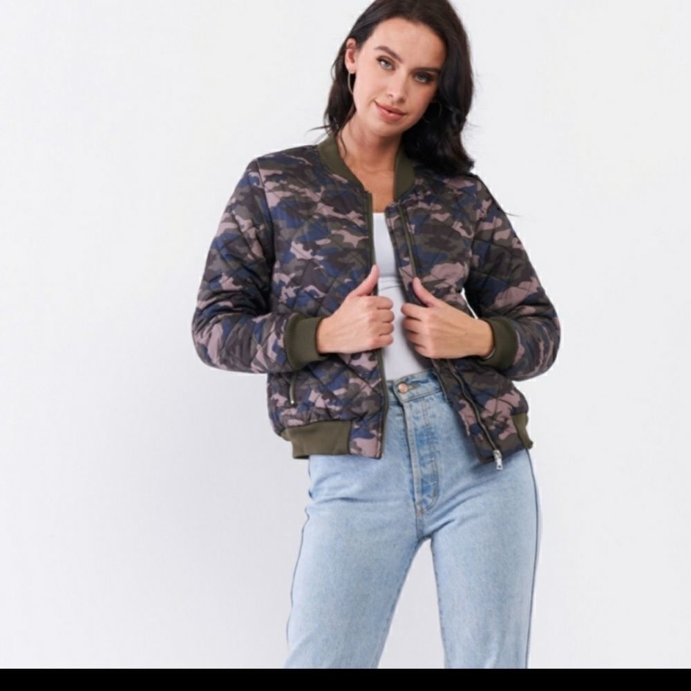 Camo Print Quilted Feather Free Puffer Coat